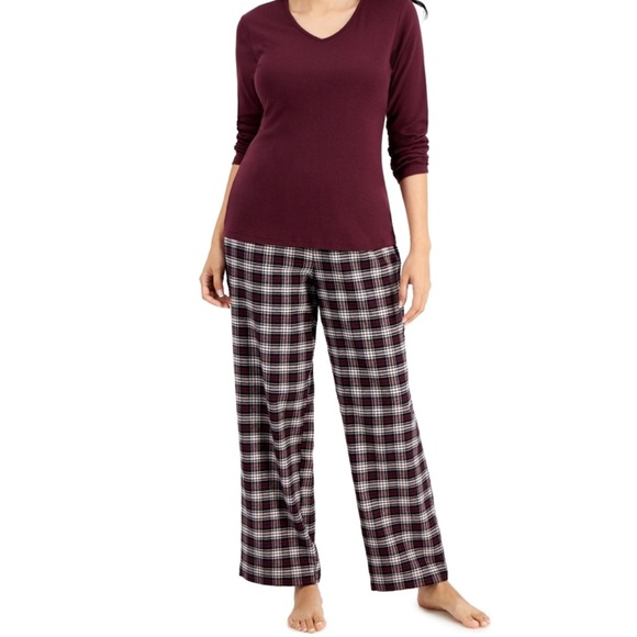 Charter Club V Neck T-Shirt & Flannel Pants PJ Set Retails $59.50 - Picture 1 of 1